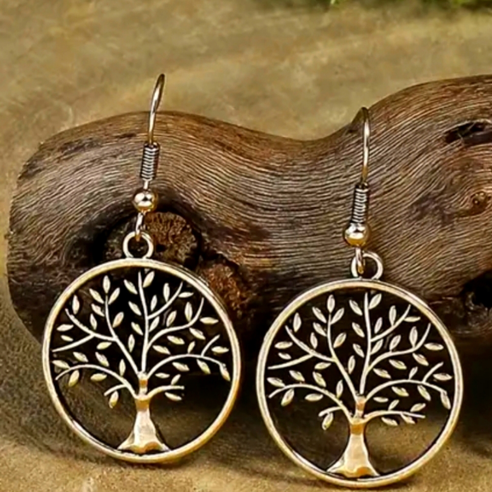 New Antique Gold Tree of Life Earrings